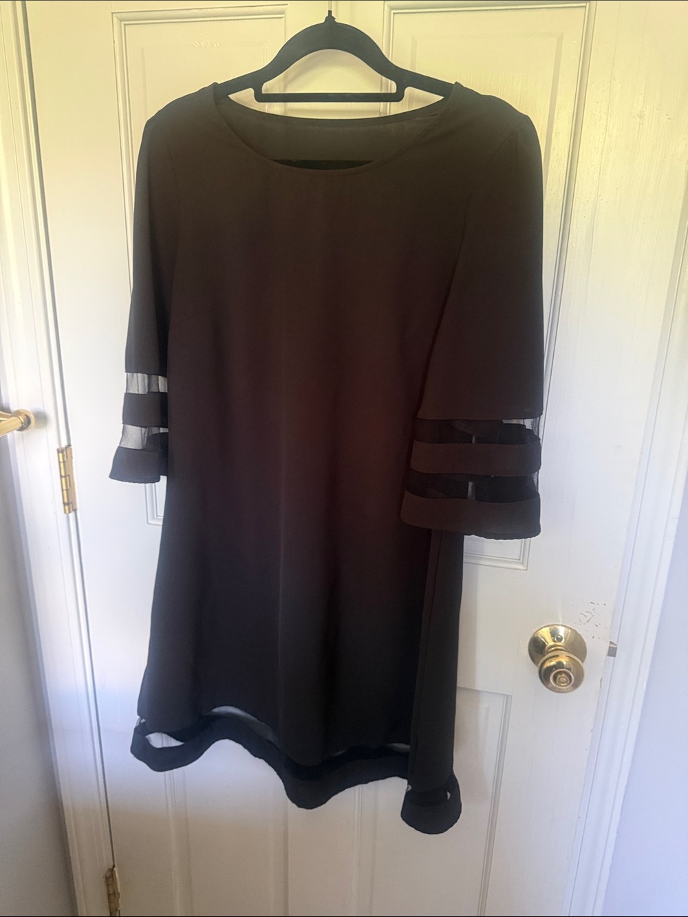 Black Long-Sleeve A-Line Dress with Sheer Cut out Cuffs